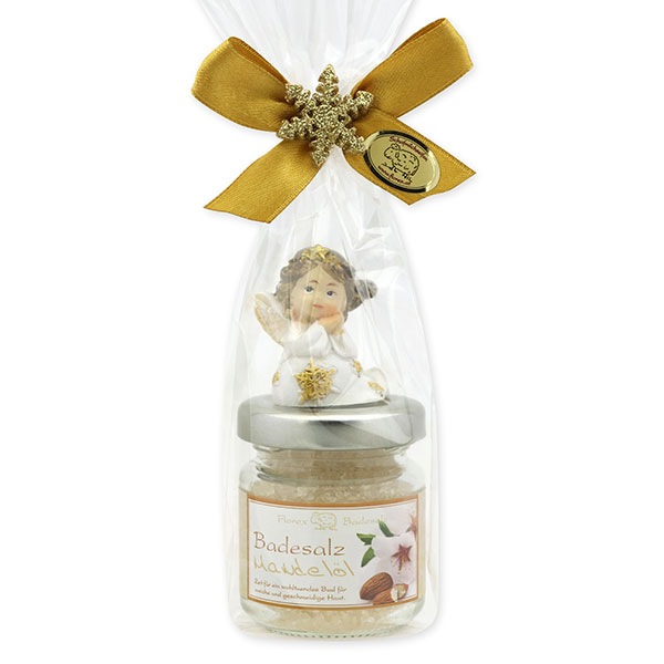 Bath salt 60g decorated with an angel in a cellophane bag, Almond oil 