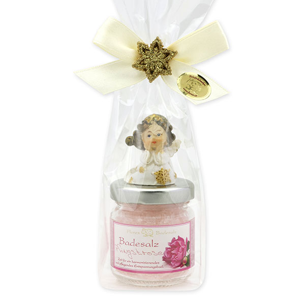 Bath salt 60g decorated with an angel in a cellophane bag, Peony 