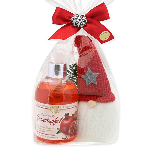 Flüssigseife 250ml mit Wichtel in Cello, Granatapfel 