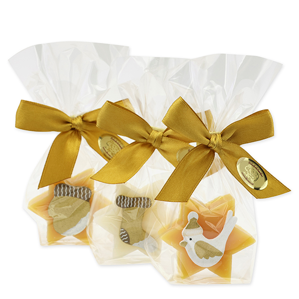 Sheep milk soap star 20g decorated with christmas decorations in a cellophane, Classic/swiss pine 