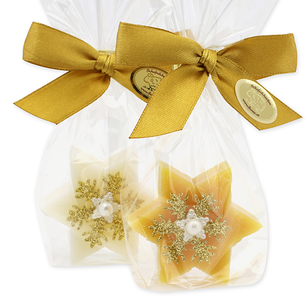 Sheep milk soap star 20g decorated with a snowflake in a cellophane, Classic/swiss pine 