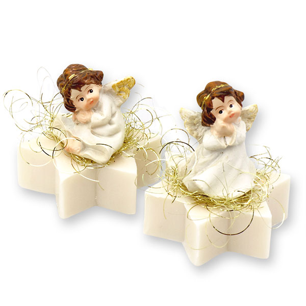 Sheep milk star soap 20g decorated with an angel, Christmas rose 