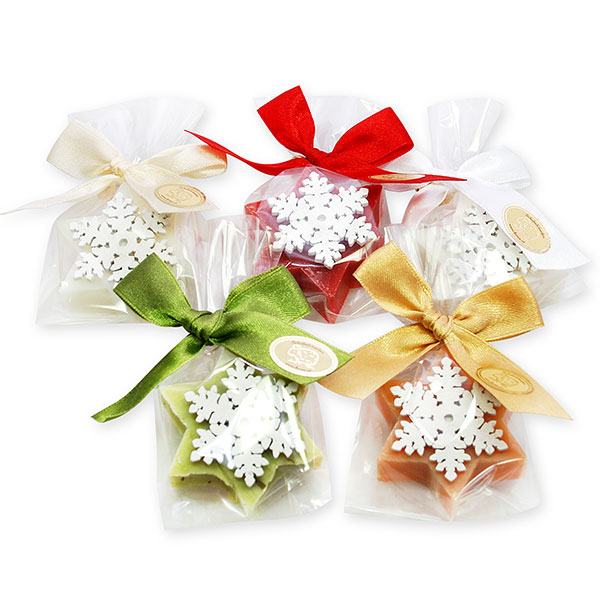 Sheep milk soap star 20g, decorated with a snowflake in a cellophane, sorted 