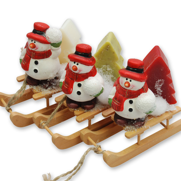 Schafmilchseife Weihnachtsbaum 24g dekoriert mit Schneemann, sortiert 