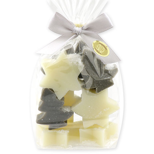 Sheep milk soap star 20g and a tree 16g decorated with snow in a cellophane, Classic/Christmas rose 