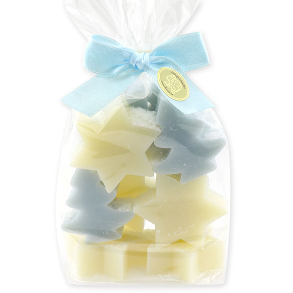 Sheep milk soap star 20g and a tree 16g decorated with snow in a cellophane, Classic/ice flower 