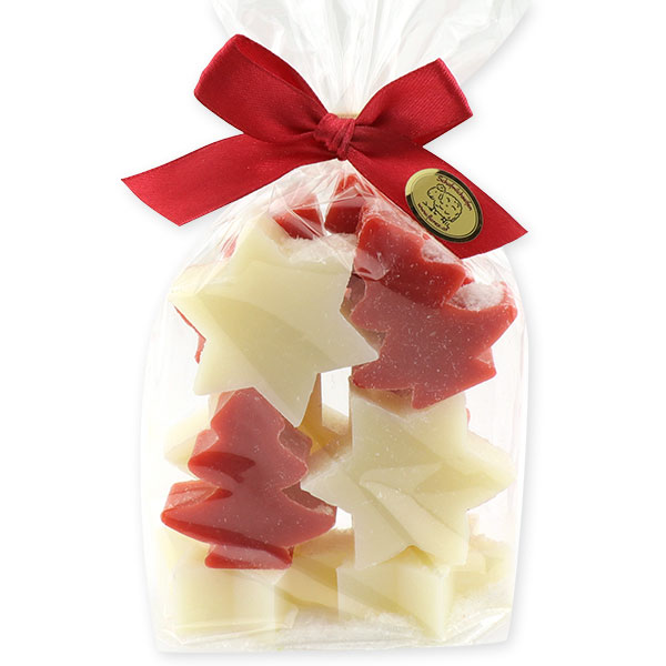 Sheep milk soap star 20g and a tree 16g decorated with snow in a cellophane, Classic/pomegranate 