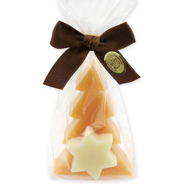 Sheep milk soap tree 75g decorated with a soap star 12g in a cellophane, Classic/swiss pine 