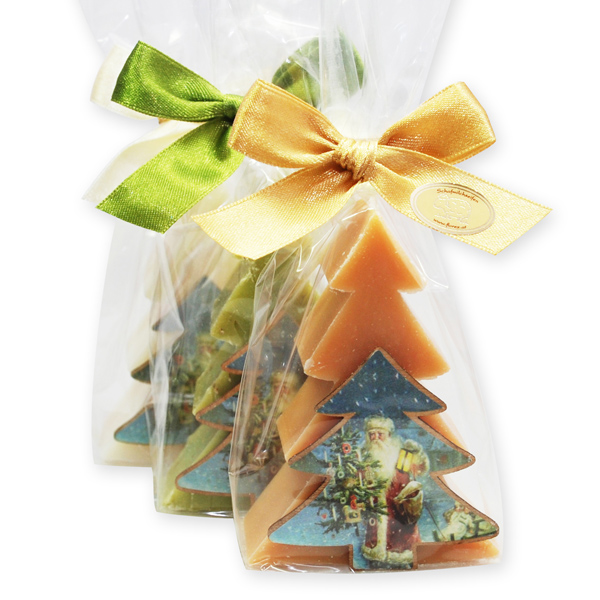 Sheep milk soap tree 75g, decorated with a christmas ornamented tree in a cellophane, sorted 