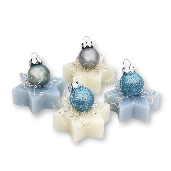 Sheep milk star soap 20g decorated with a christmas ball, Classic/ice flower 