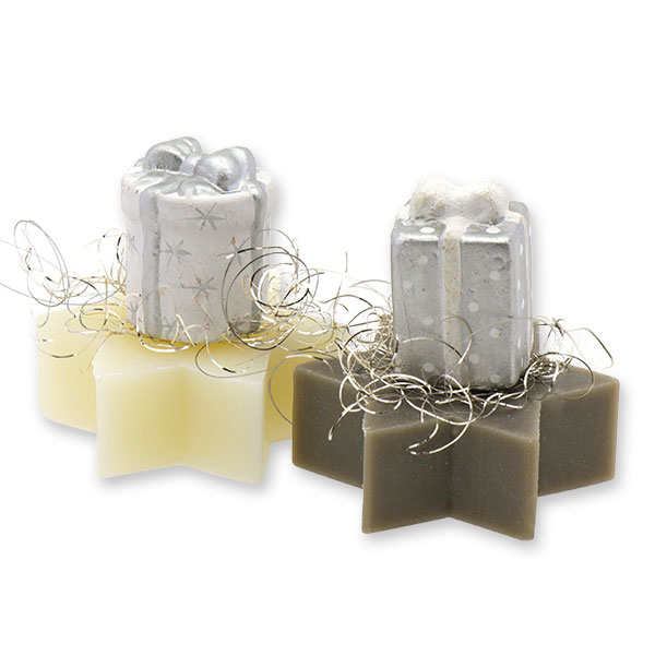 Sheep milk star soap 20g decorated with a present, Classic/christmas rose silver 