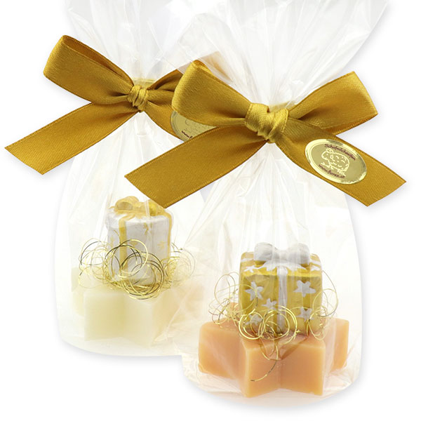 Sheep milk star soap 20g decorated with a present in a cellophane, Classic/Swiss pine 