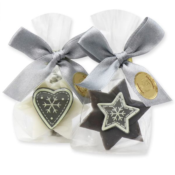 Sheep milk soap 20g star, decorated with christmas decorations in a cellophane, Classic/christmas rose silver 