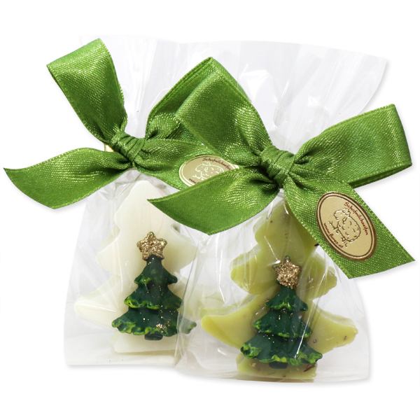 Schafmilchseife Baum mini 16g, dekoriert mit Weihnachtsbaum in Cello, Classic/Eisenkraut 