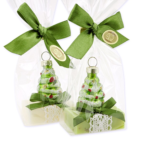 Sheep milk guest soap 25g decorated with a glastree in a cellophane, Classic/verbena 
