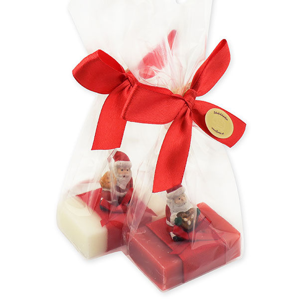 Schafmilchseife Gästeseife 25g dekoriert mit Weihnachtsmann in Cello, Classic/Granatapfel 