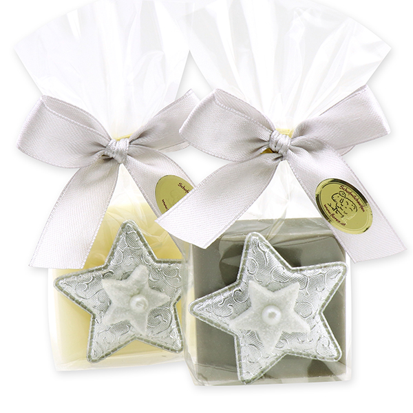 Sheep milk soap 35g decorated with a star in a cellophane, Classic/christmas rose silver 