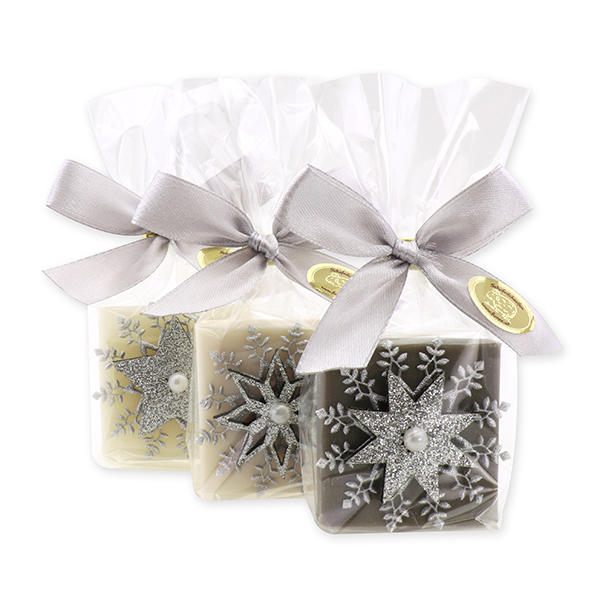 Sheep milk soap 35g decorated with a snowflake in a cellophane, sorted 