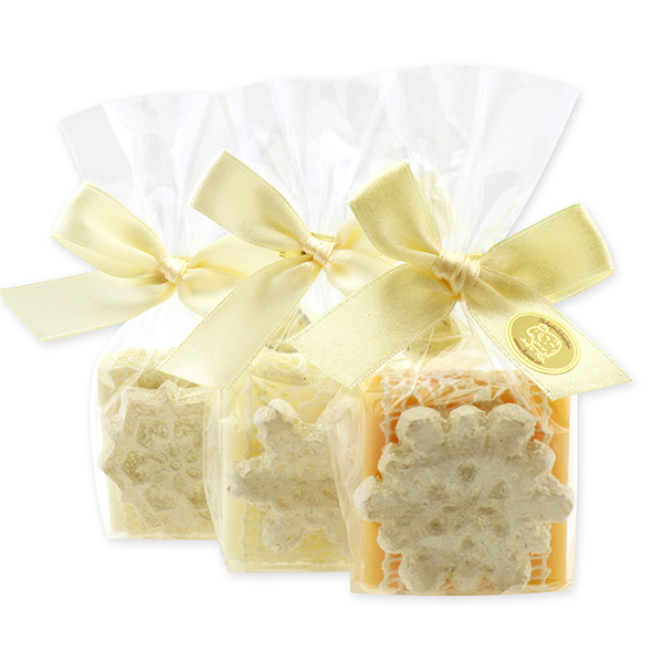 Sheep milk soap 35g decorated with a snowflake in a cellophane, sorted 