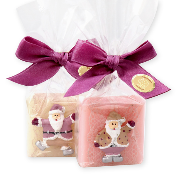 Sheep milk soap 35g decorated with santa in a cellophane, Classic/peony 