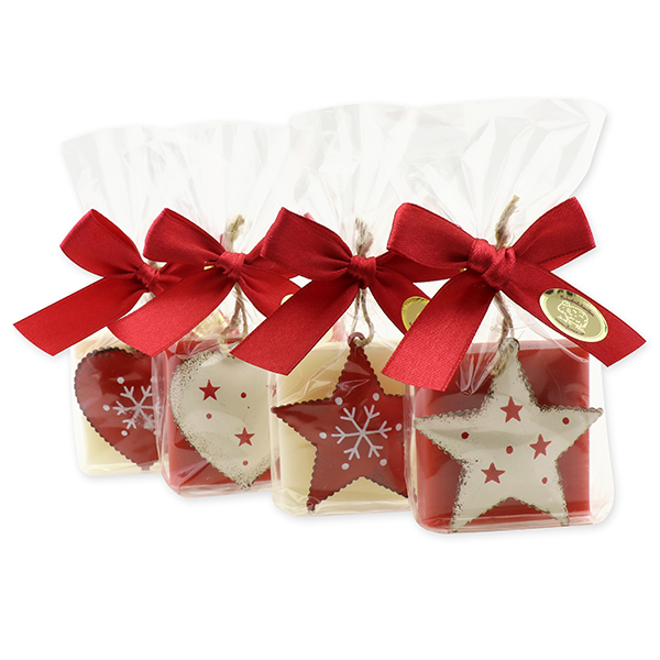 Sheep milk soap 35g decorated with christmas motives in a cellophane, Classic/pomegranate 