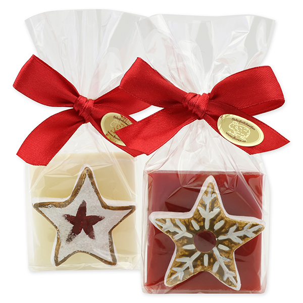 Sheep milk soap 35g decorated with a gingerbread in a cellophane, Classic/pomegranate 