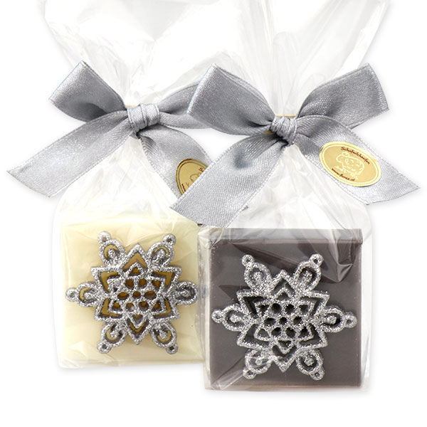 Sheep milk soap 35g decorated with a snowflake in a cellophane, Classic/christmas rose silver 