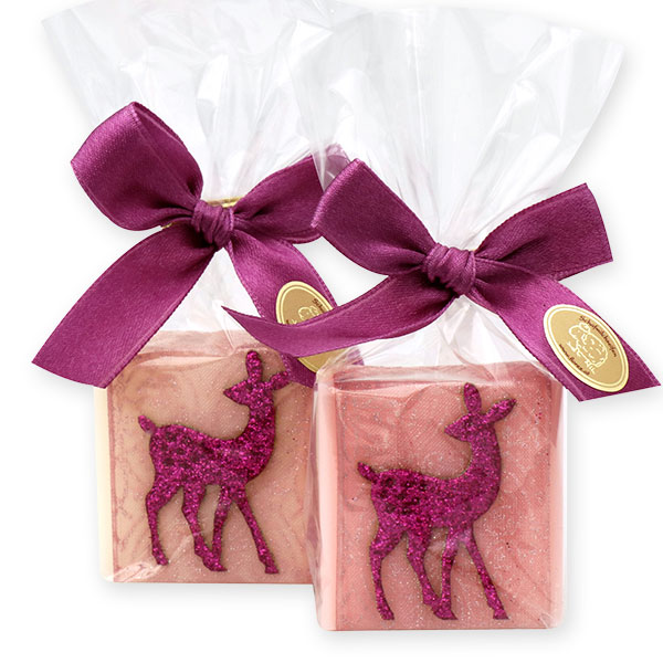 Sheep milk soap 35g decorated with a fawn in a cellophane, Classic/peony 