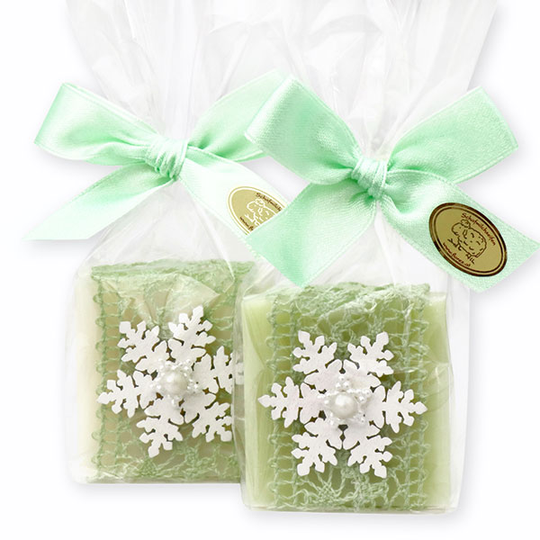 Sheep milk soap 35g decorated with a snowflake in a cellophane, Classic/meadow flower 