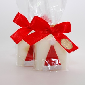 Schafmilchseife Quadrat 35g dekoriert mit Mütze in Cello, Classic 