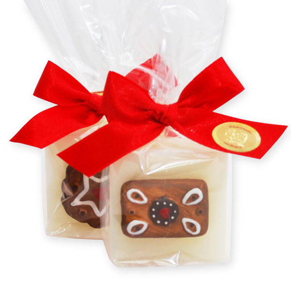 Schafmilchseife Quadrat 35g dekoriert mit Lebkuchen in Cello, Classic 