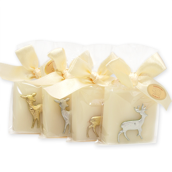 Schafmilchseife Quadrat 35g dekoriert mit Reh/Hirsch in Cello, Classic 