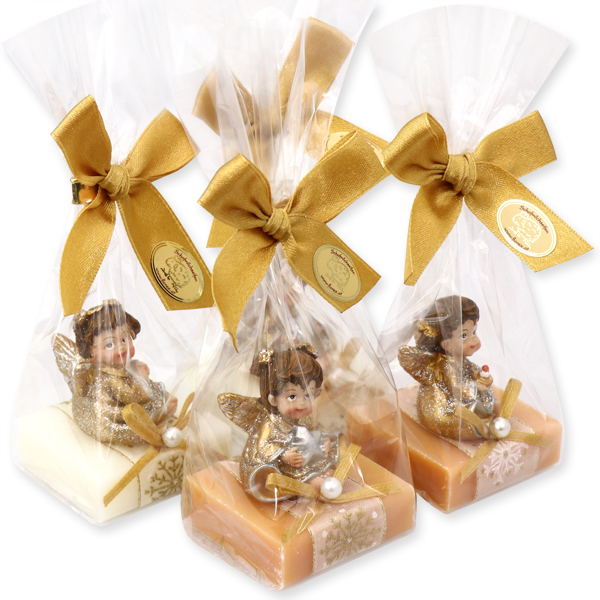 Schafmilchseife Quadrat 35g dekoriert mit Engel in Cello, Classic/Quitte 