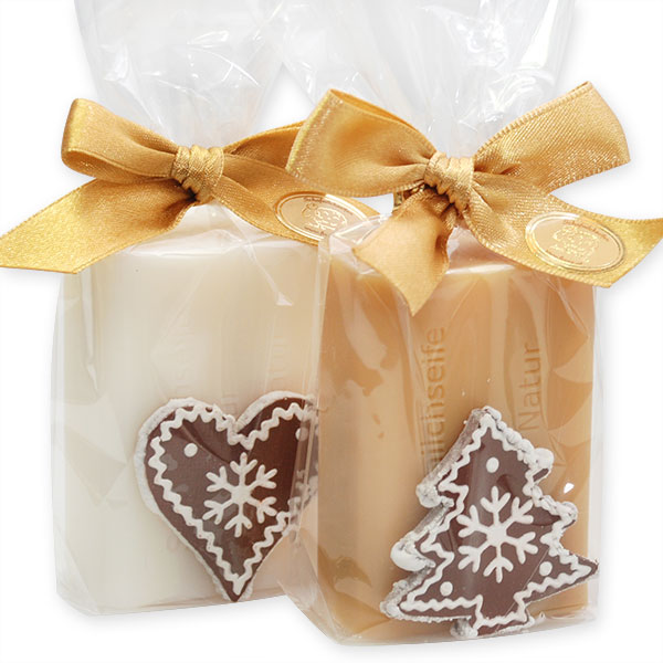 Sheep milk soap 100g decorated with gingerbread decorations in a cellophane, Classic/quince 