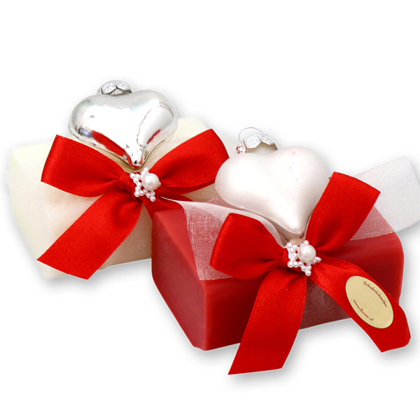 Sheep milk soap 100g decorated with a heart, Classic/pomegranate 