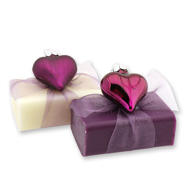 Sheep milk soap 100g, decorated with a glass christmas heart, Classic/elderberry 