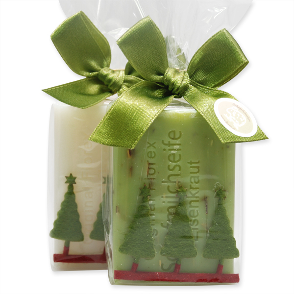 Sheep milk soap 100g decorated with a christmas tree ribbon in a cellophane, Classic/verbena 
