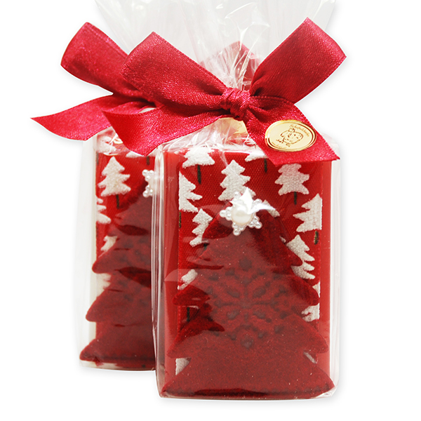 Sheep milk soap 100g decorated with a glass christmas tree in a cellophane, Classic/pomegranate 