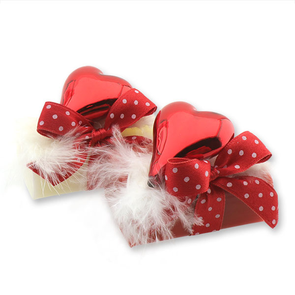Sheep milk soap 100g decorated with a glass christmas heart, Classic/pomegranate 
