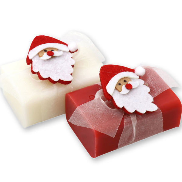 Schafmilchseife eckig 100g dekoriert mit Weihnachtsmann, Classic/Granatapfel 