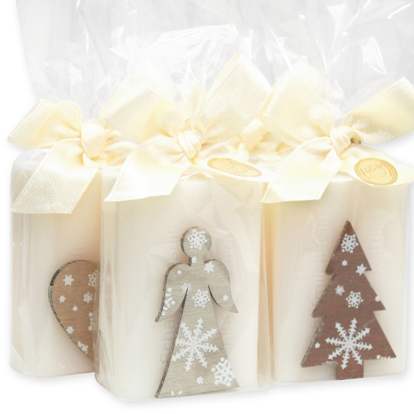 Sheep milk soap 100g, decorated with wooden Christmas motives in a cellophane, Classic 