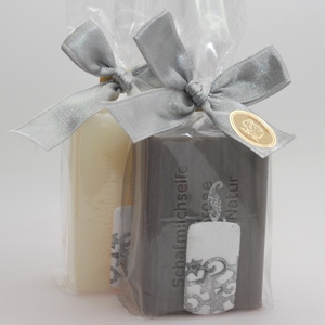 Sheep milk soap 100g decorated with a candle in a cellophane, Classic/christmas rose silver 