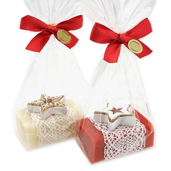 Sheep milk soap 100g decorated with gingerbread decoration in a cellophane, Classic/pomegranate 