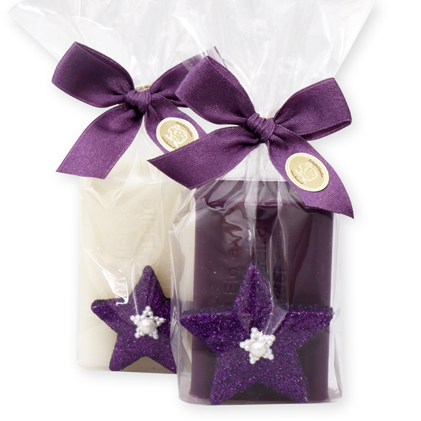 Sheep milk soap 100g, decorated with a glitter star in a cellophane, Classic/elderberry 