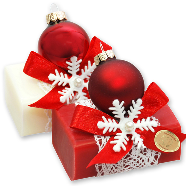Sheep milk soap 100g, decorated with a glass christmas ball, Classic/pomegranate 