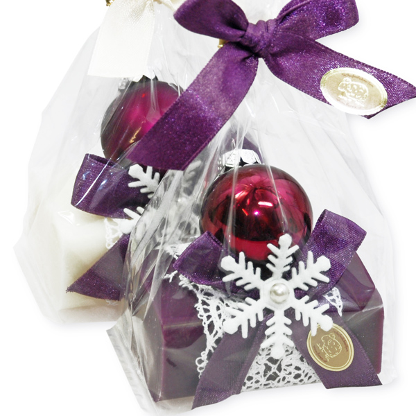 Sheep milk soap 100g, decorated with a glass christmas ball in a cellophane, Classic/elderberry 