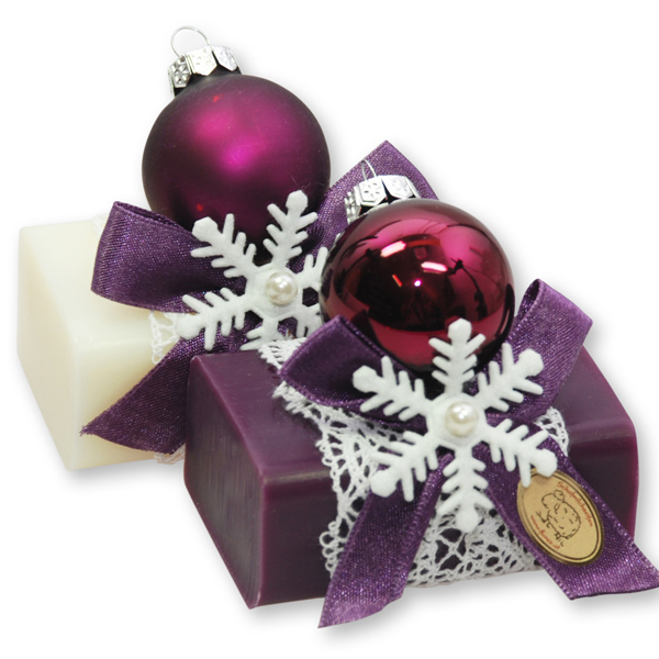 Sheep milk soap 100g, decorated with a glass christmas ball, Classic/elderberry 