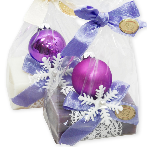 Sheep milk soap 100g, decorated with a glass christmas ball, Classic/lavender 