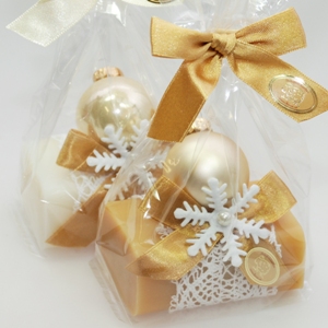 Sheep milk soap 100g decorated with a glass christmas ball in a cellophane, Classic/quince 