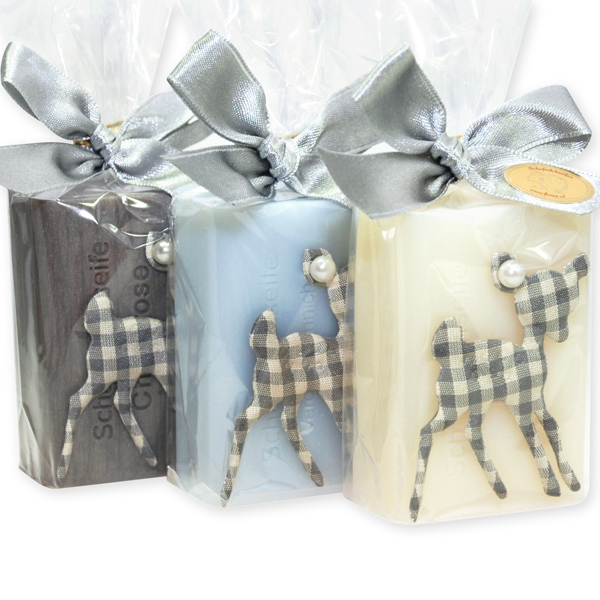 Sheep milk soap 100g decorated with a fawn in a cellophane, sorted 